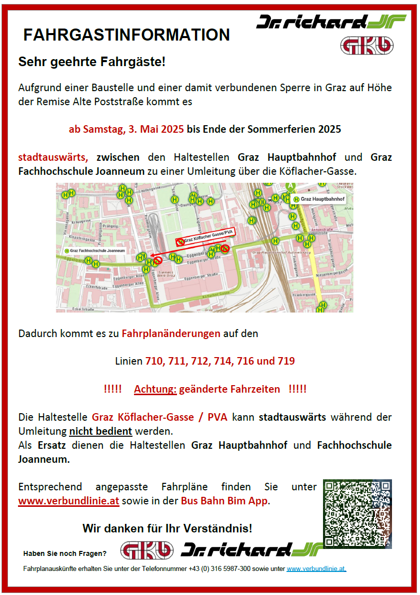 Fahrgastinformation Fahrplanänderungen VOBG ab 3. Mai 2025