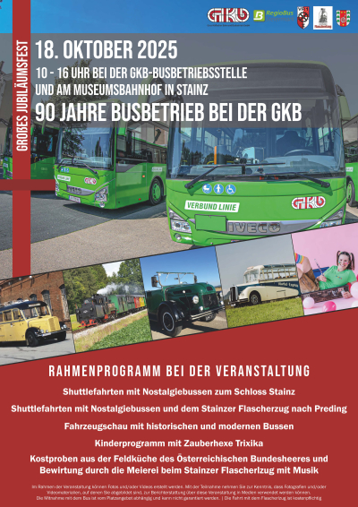 GKB feiert 90 Jahre Busbetrieb mit einem Festakt und einem öffentlichen Betriebsstellenfest in Stainz